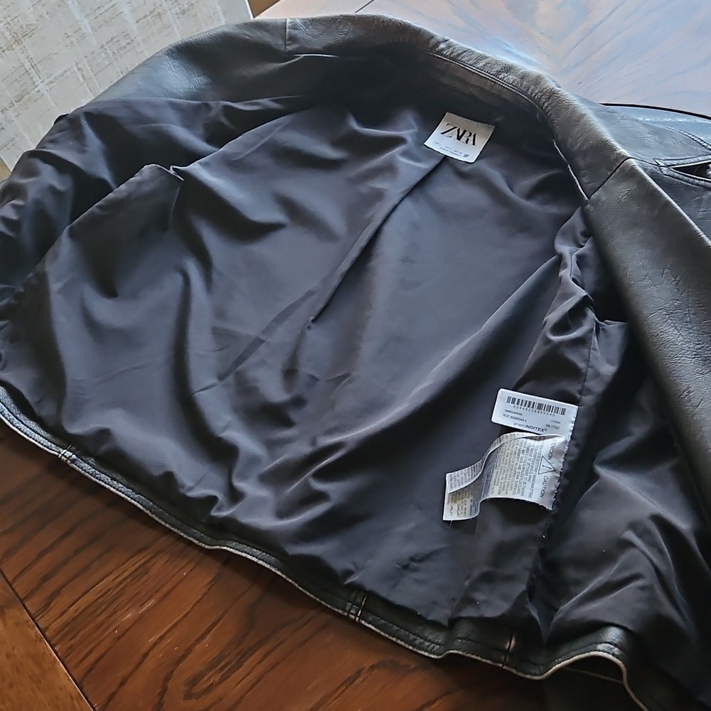 Zara Faux Leather Charcoal Grey Worn Effect Moto Jacket Size L - Picture 11 of 16